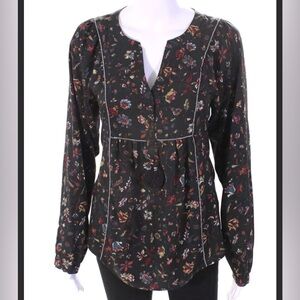 Trust No One navy and floral V Neck Fringe Stitched Top Size 1